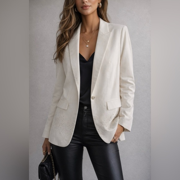 Zadig & Voltaire Viva Gradient Love Crystal Strass Blazer Ecru Size 42 NWT BNWT - Picture 3 of 11